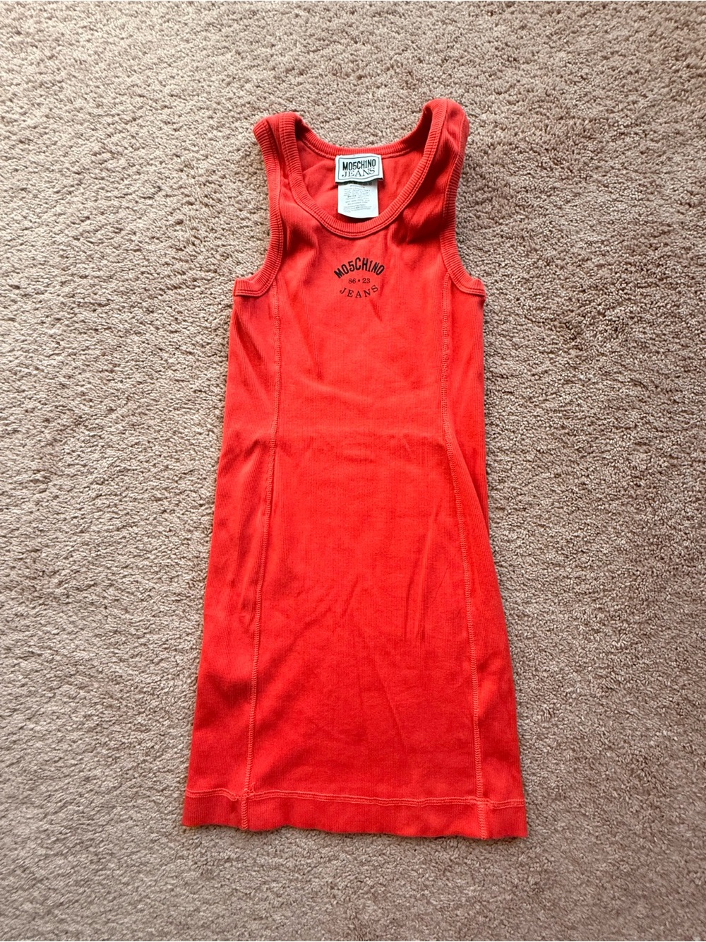 Moschino Orange/Coral Ribbed Tank Mini Dress